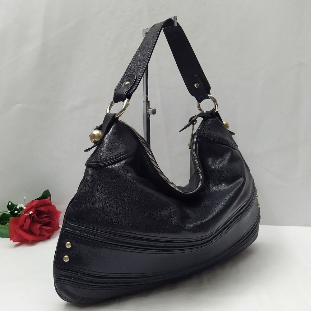 Emporio Armani Black Leather Zipper Closure Hobo Shoulder Bag - Picture 3 of 16